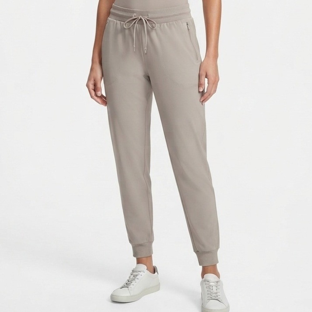 Rachel Zoe Drawstring Jogger Pants Zipper Pockets Taupe Extra Large